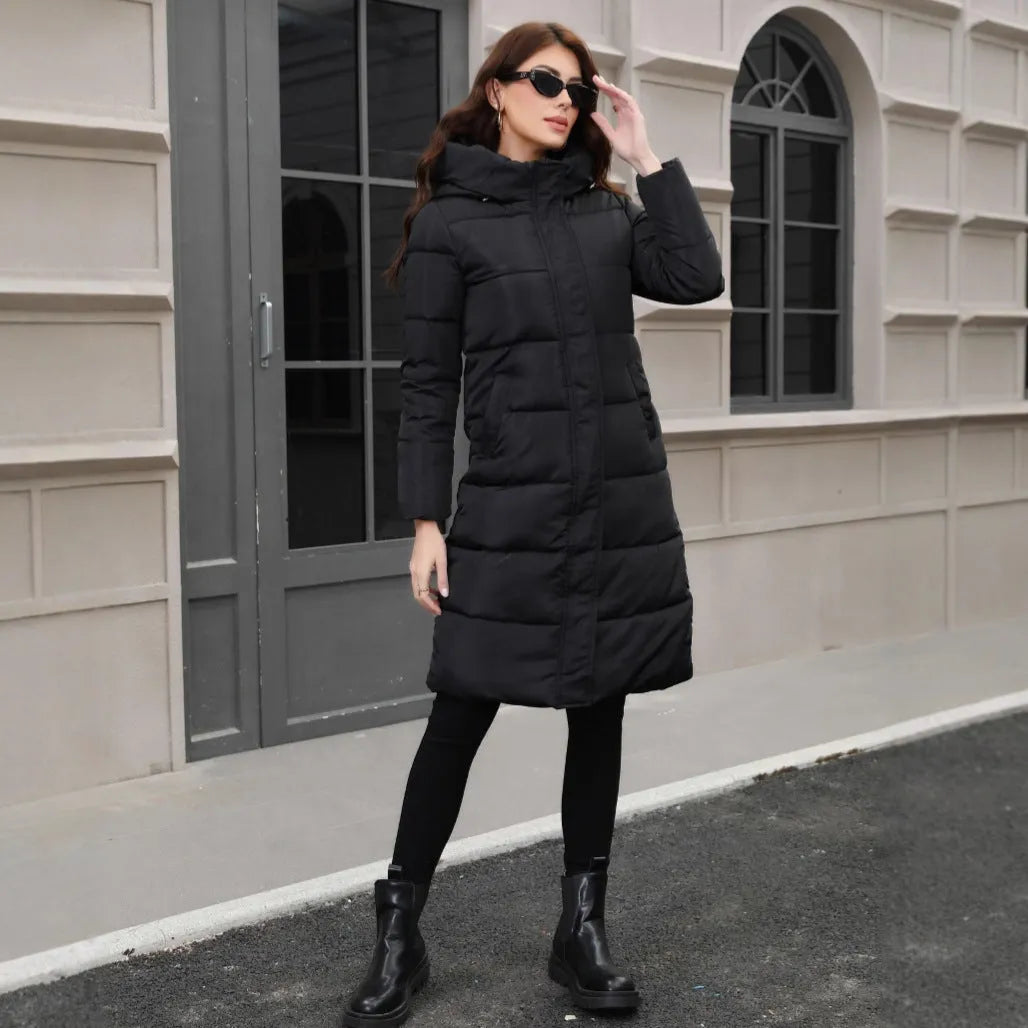 Men's black slim fit hooded jacket with long sleeves made from thickened polyester fabric