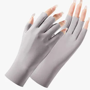 Women's thin ice silk nylon sunscreen gloves with UPF50+ protection in various colours.