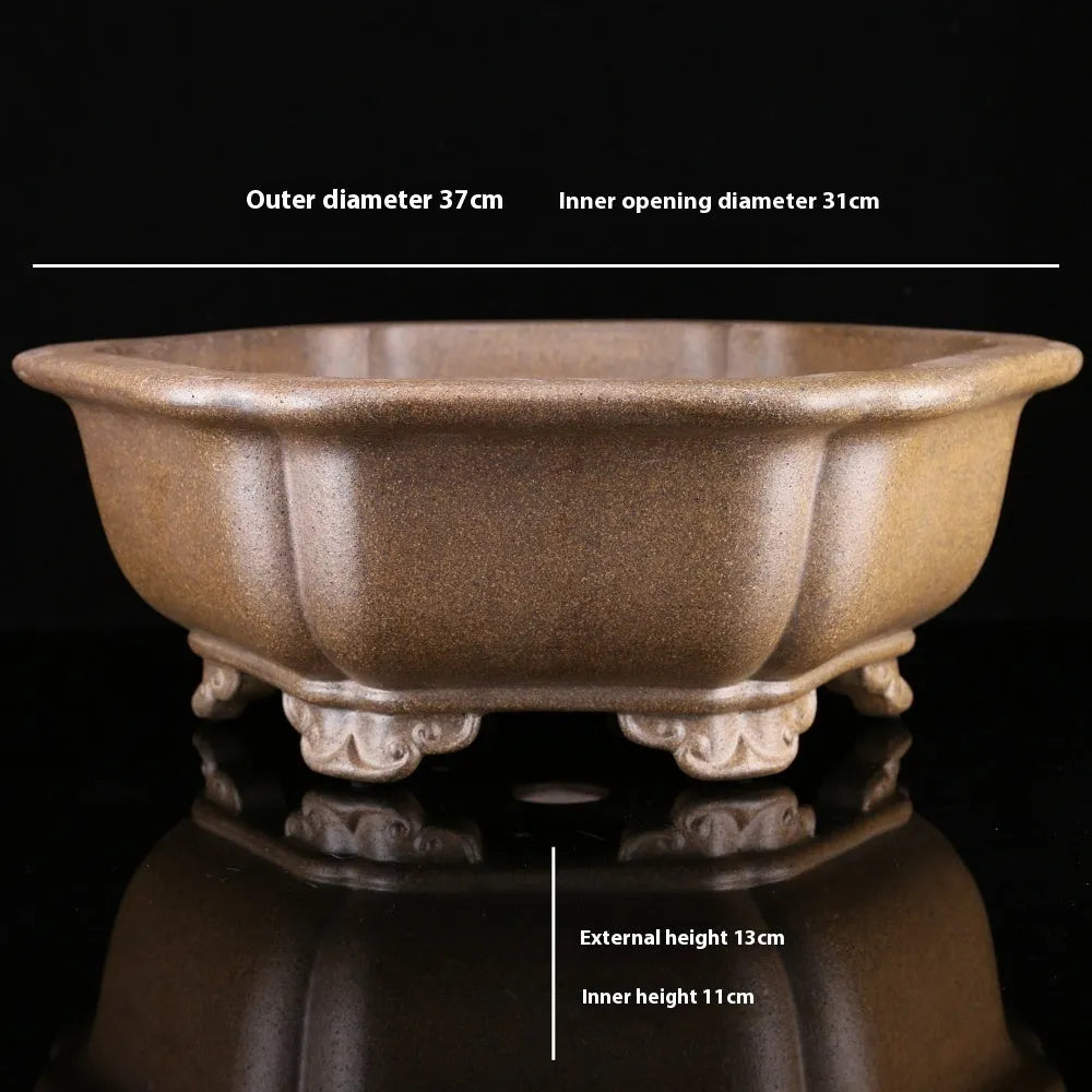 Large handmade purple sand tea cultivation basin in hexagonal or begonia styles