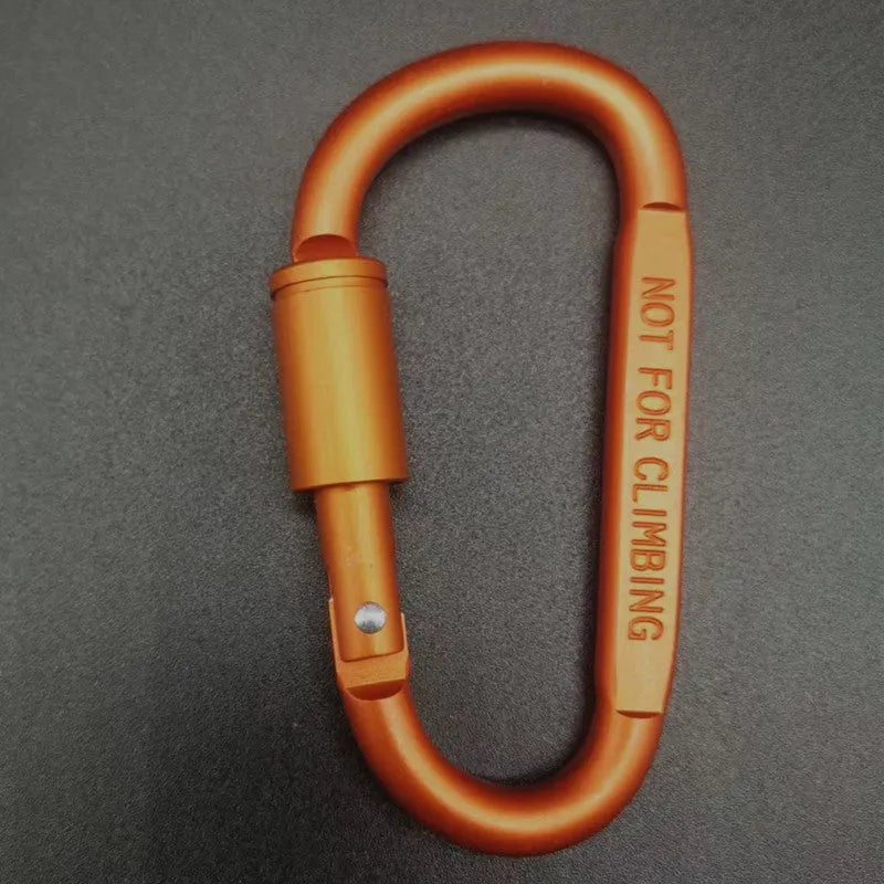 D-type aluminium climbing carabiner with twist-lock gate in multiple colour options showing 8cm flat profile