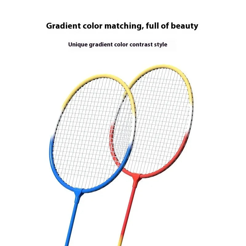 A pair of blue and red ultra-light alloy split badminton rackets from a full set