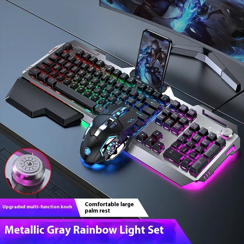 Aluminium mechanical-feel keyboard with control knob in silver black or metal grey colour with RGB lighting