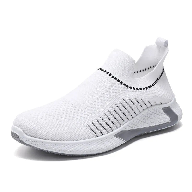 Men's striped mesh sock shoes with flyknit upper and lace-up front