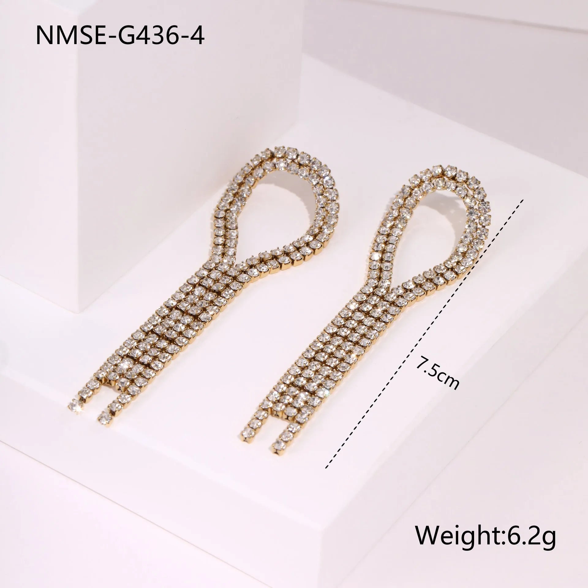 Gold plated geometric earrings for women featuring heart and star shapes with a diamond tassel.