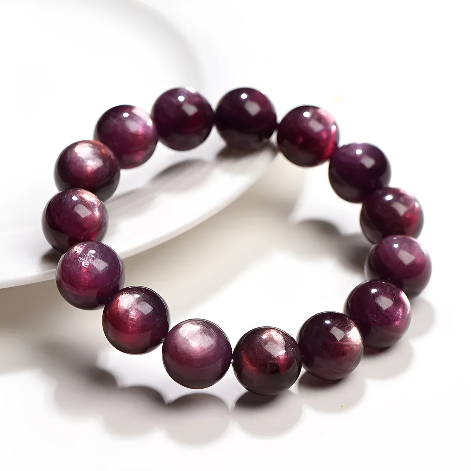 Natural purple lepidolite crystal bracelet with polished round beads in geometric shape