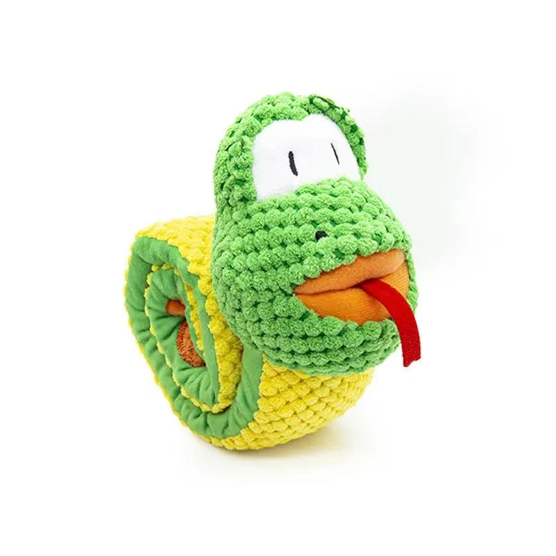 Transformable dog puzzle toy in snail shape with thick velvet material and hidden food holes