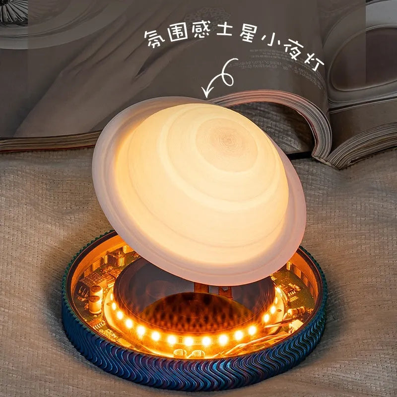 Magnetic suspension night lamp with floating 3D printed ornament in modern minimalist design