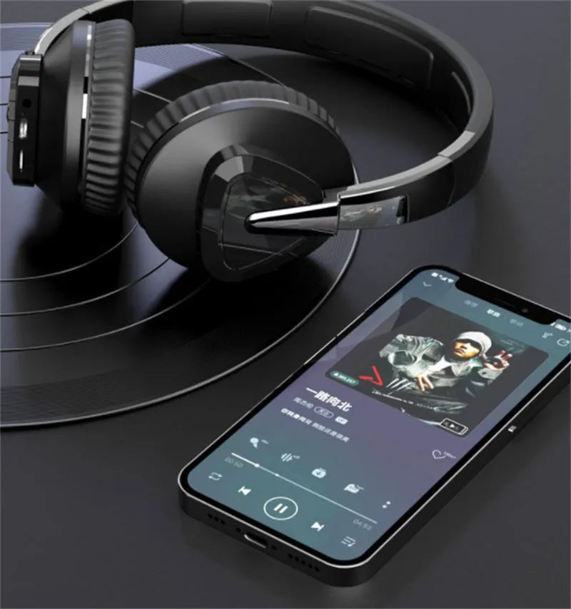 H3 wireless over-ear headset in black with Bluetooth 5.0, AUX jack, and TF card slot features