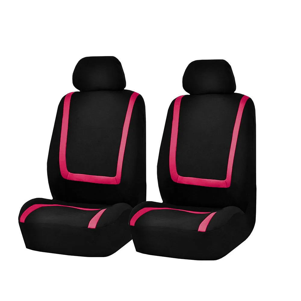 Universal fully enclosed fabric car seat cover set shown on a vehicle seat.