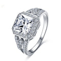 Women's geometric zircon ring with hollow design and platinum colour plating