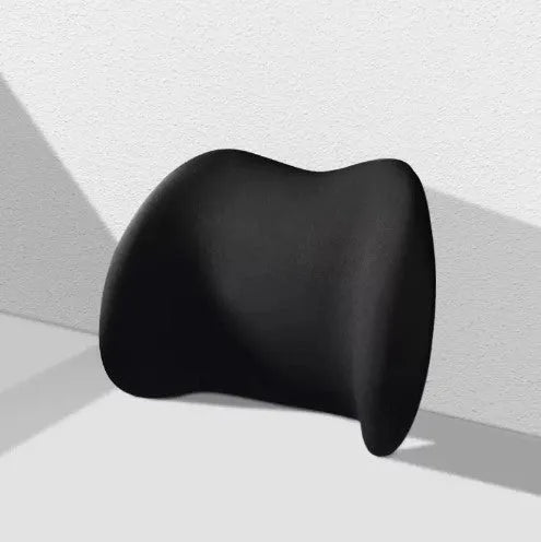 Memory cotton car cushion shown as headrest, back support, and waist cushion in black, green, grey, and pink colours