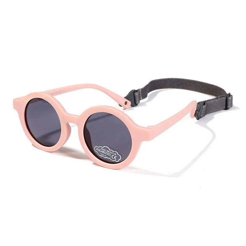 Children's silicone sunglasses with round frame and polarised lenses in multiple colours for 0-3 year olds