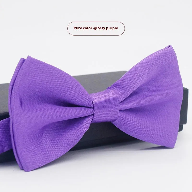 Men's solid colour formal bow tie in flat head style showing 12x6cm dimensions