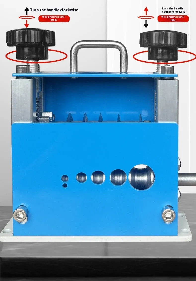 SD-017 manual wire stripping machine showing compact design and cable insertion point