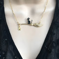 Black cat Halloween pendant necklace for women in alloy, showing simple animal zodiac design