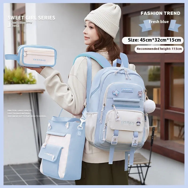 Girls' school backpack in Oxford cloth with curved shoulder straps and spine protection