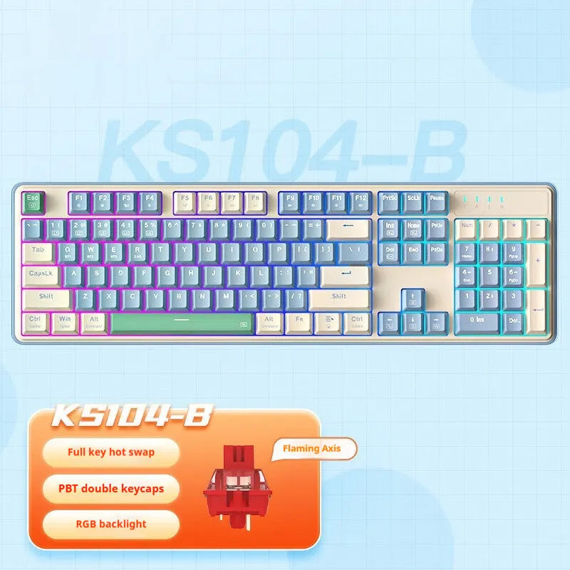 Red Dragon 104-key mechanical keyboard with RGB lighting and three connection modes