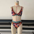 Women's high waist floral print bikini set in polyester for swimming