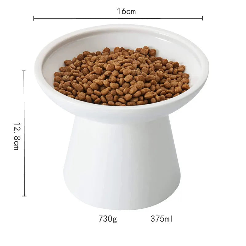 Extra wide elevated ceramic cat food and water bowl set in blue, green, pink or white