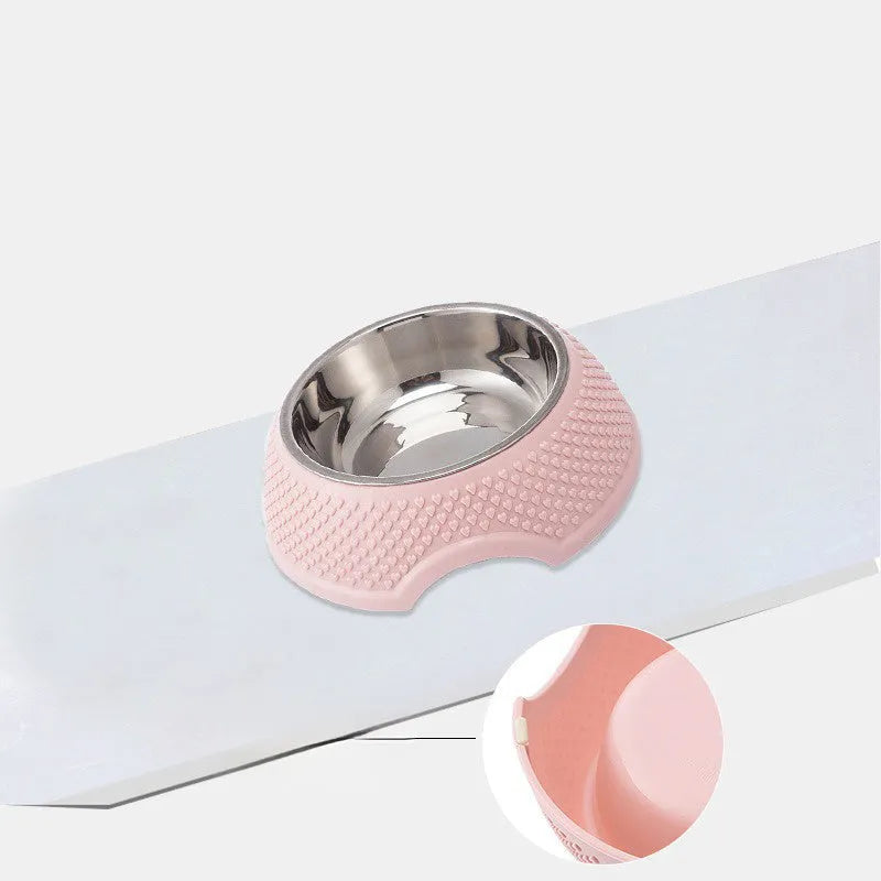 Blue stainless steel pet bowl with a weighted non-slip base for cats and dogs.