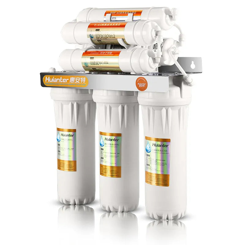 White plastic water filter cartridge for household tap water purification.