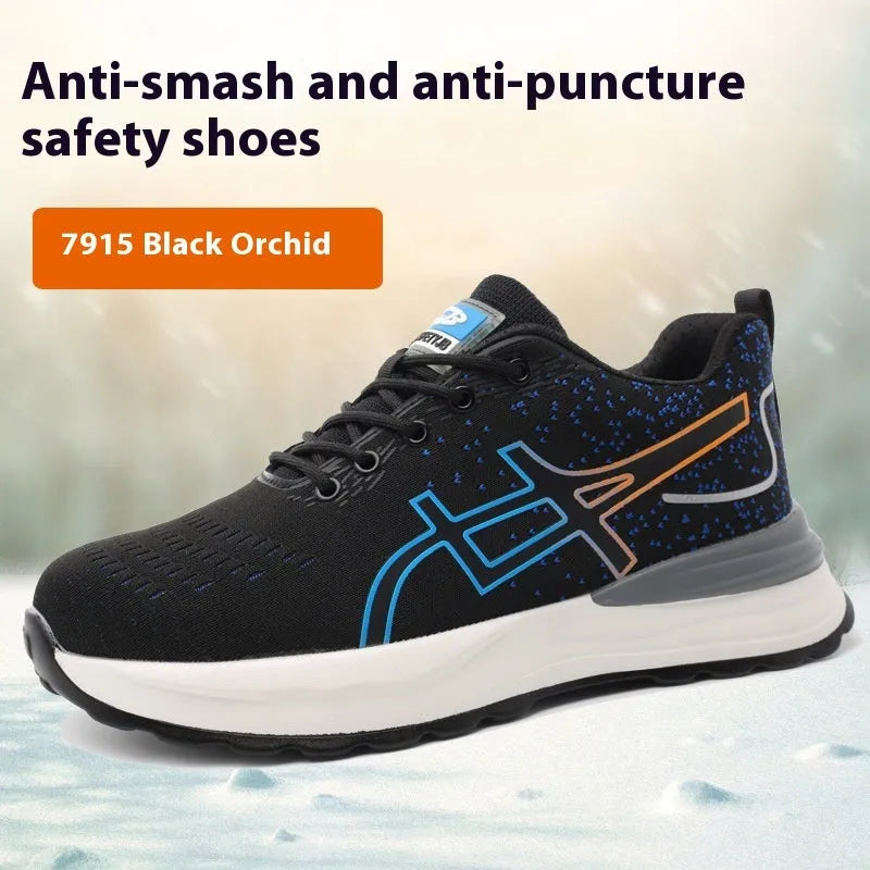 Brown leather labour protection shoes with anti-smashing and puncture-resistant features on rubber soles