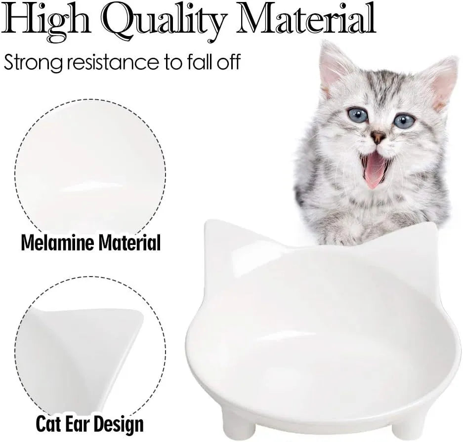 Set of four shallow black pet bowls with non-slip rubber bases for cats and small dogs