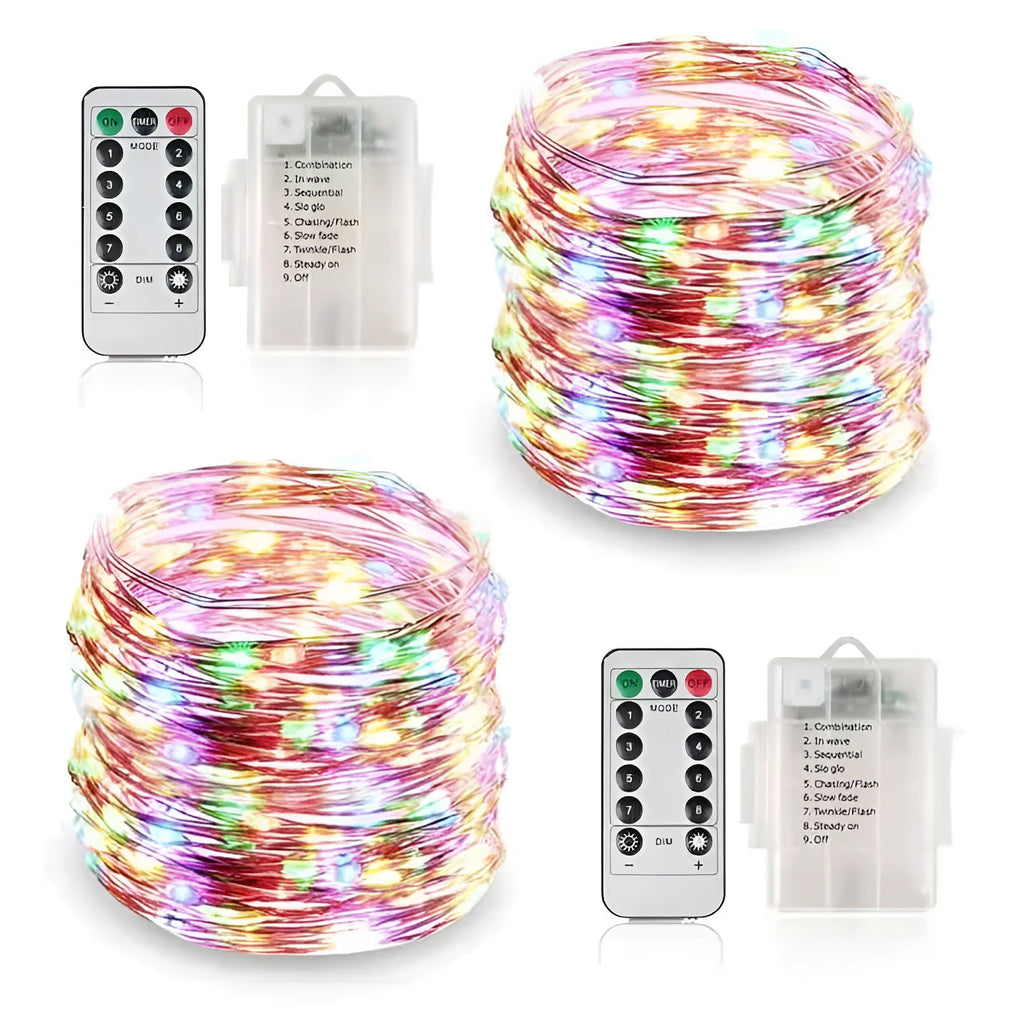 12 metre copper wire battery USB LED string lights in multiple colour options