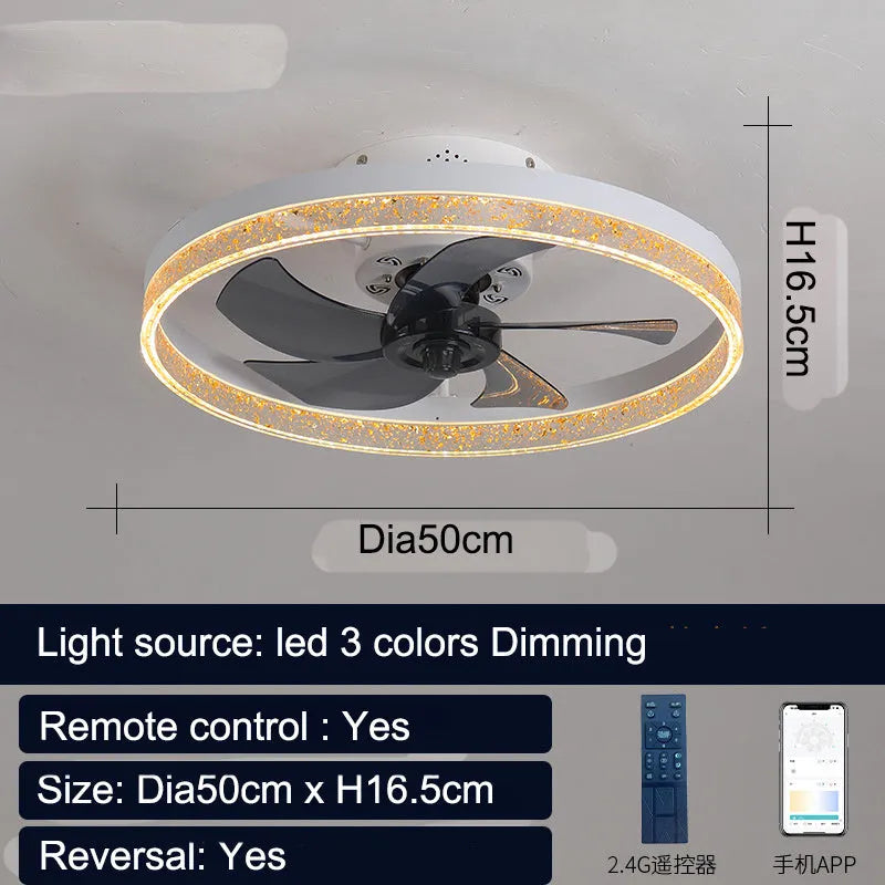 Nordic style ceiling fan lamp with remote control and LED lighting in coffee gold finish