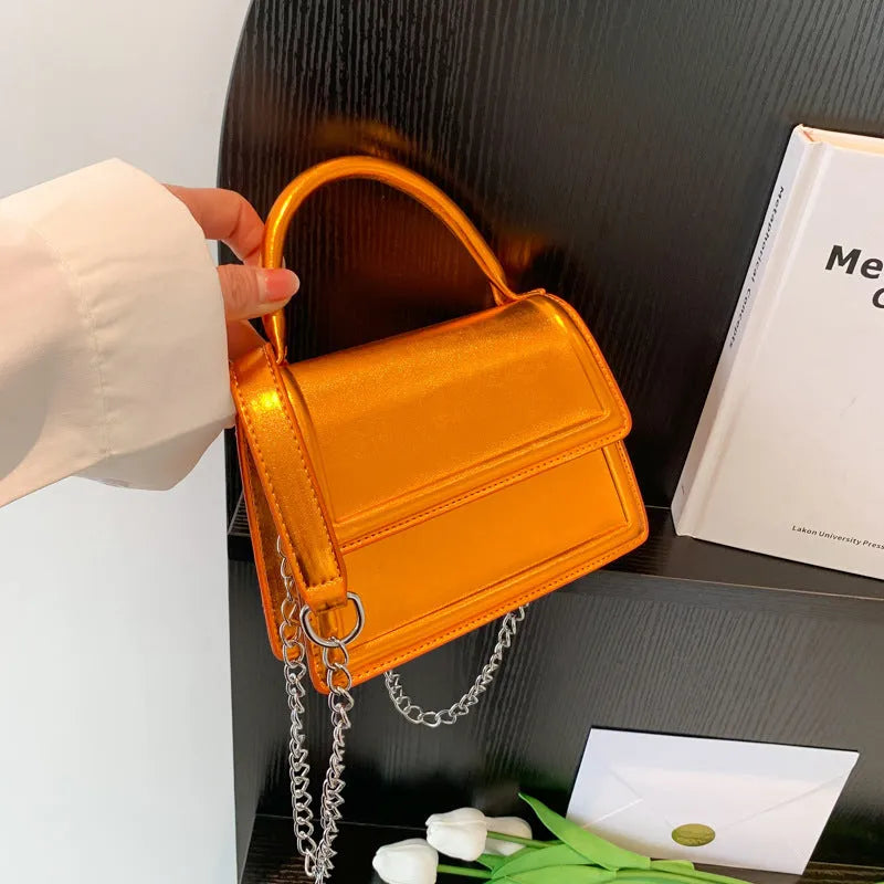 Retro square PU leather crossbody bag in six colours with visible sewing line details.