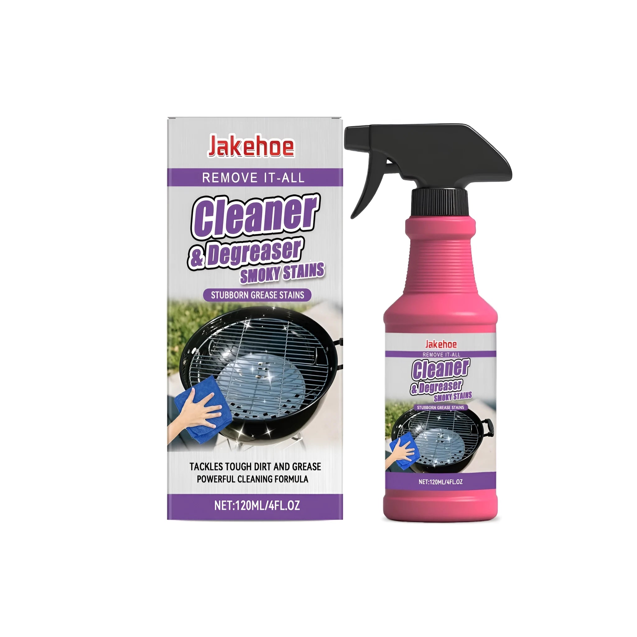 120ml bottle of liquid barbecue grill cleaning agent for removing baked-on grease and residue.