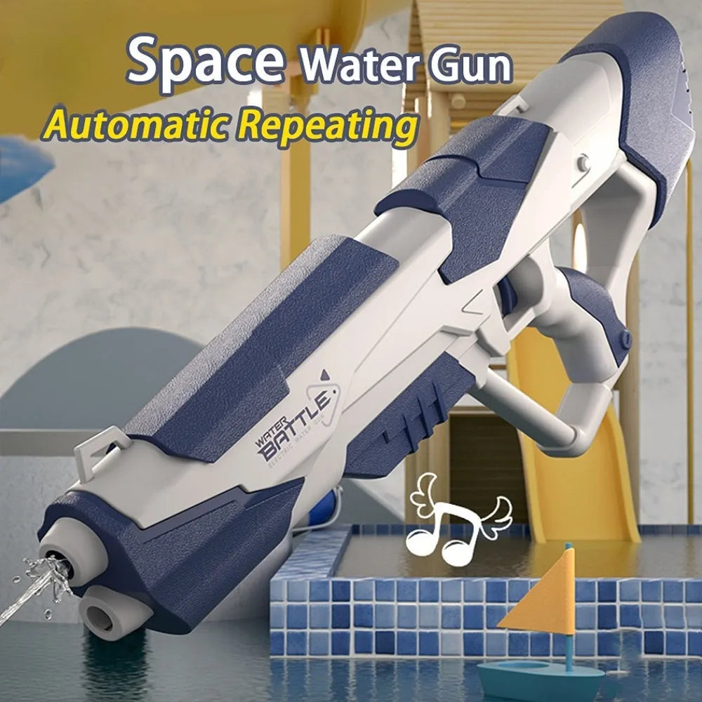 Blue electric water gun with automatic water absorption and USB charging cable