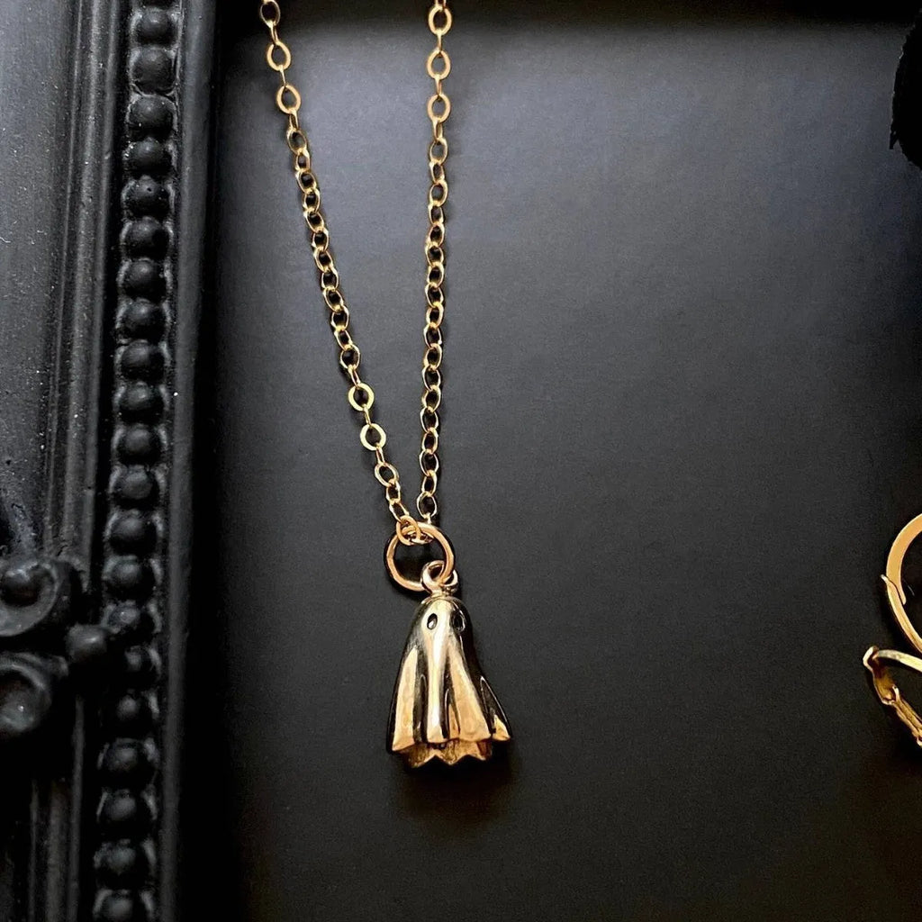 Ghost pendant necklace with titanium steel ghost charm on stainless steel twisted chain