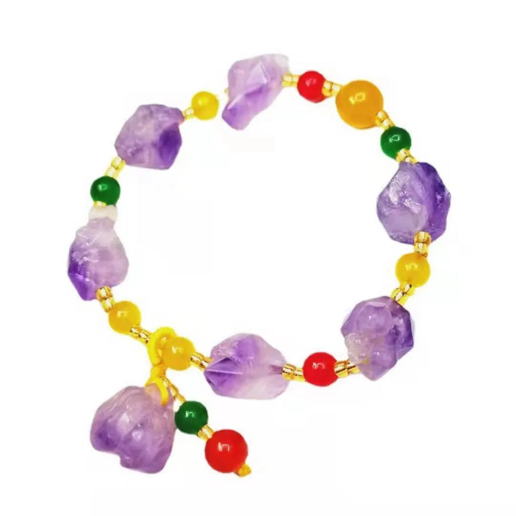 Natural shaped amethyst bracelet with fu character element for women's jewellery