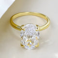 Oval women's ring with four-claw setting holding 6x9mm gemstone in gold or silver finish