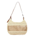 Women's casual straw cross body bag in horizontal square shape with sandwich pocket, khaki colour option