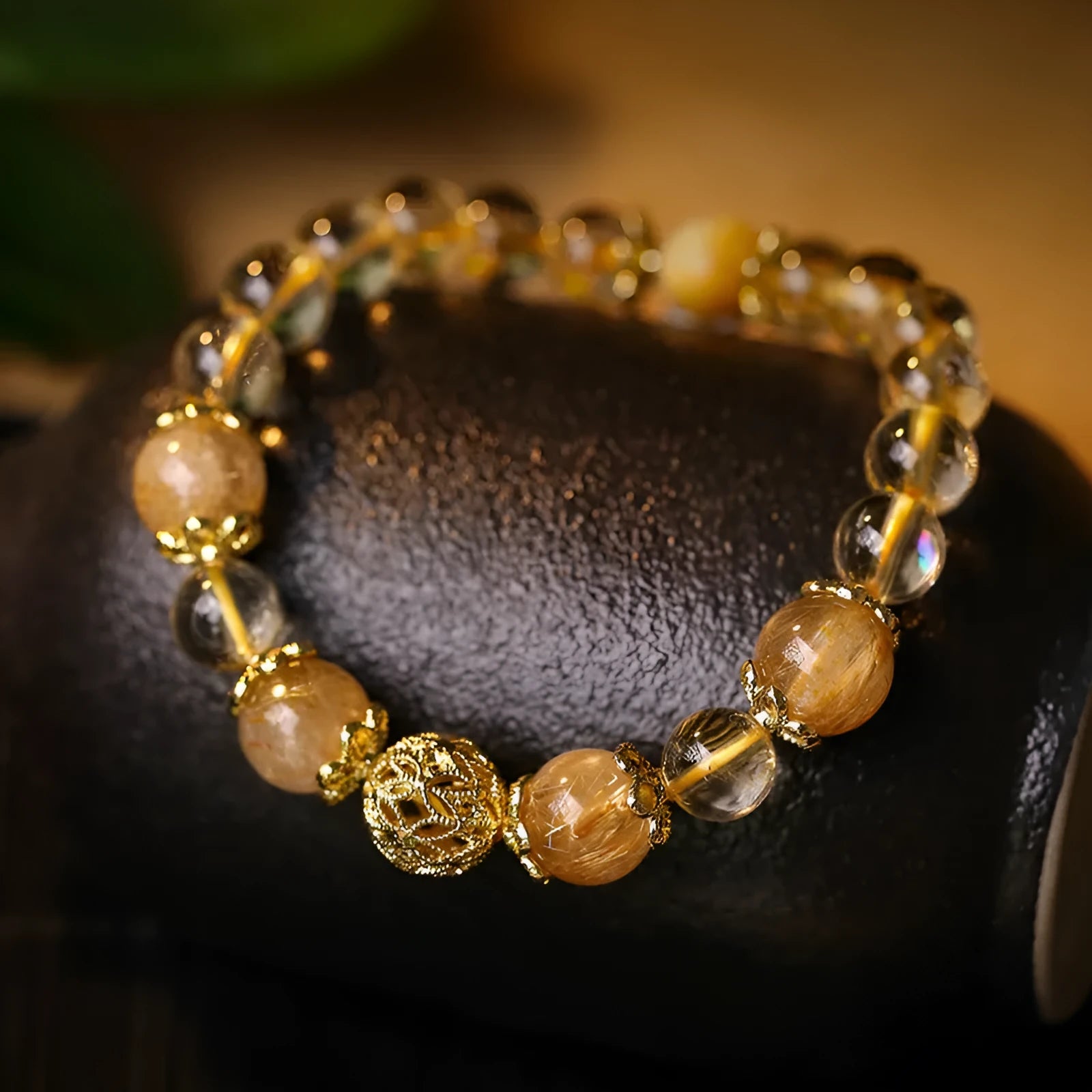 Retro artificial crystal lucky bracelet for women in amethyst gold or yellow gold electroplated finish.