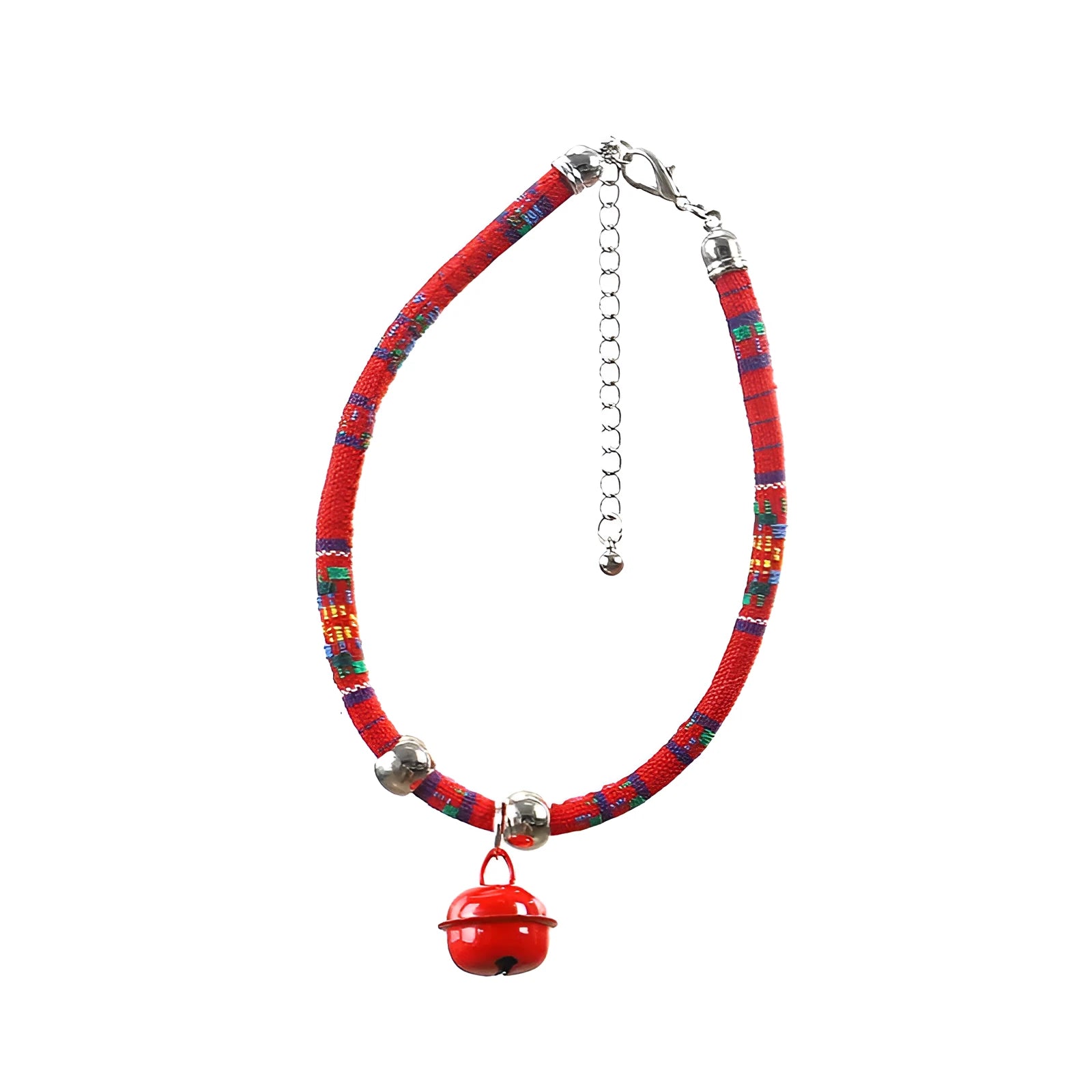 Ethnic pattern pet collar with bell feature for cats and dogs in various colours