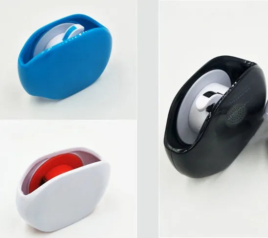 Automatic earphone retractor winder in black with extended cable showing push-type mechanism