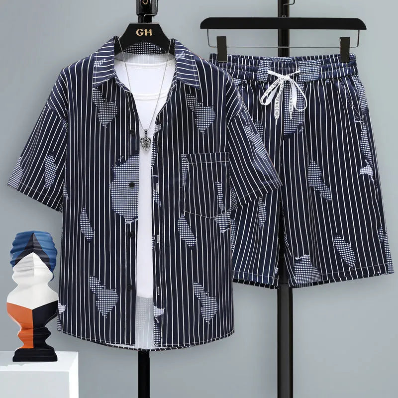 Men's casual sports two-piece set with short sleeve top and matching shorts in various colours