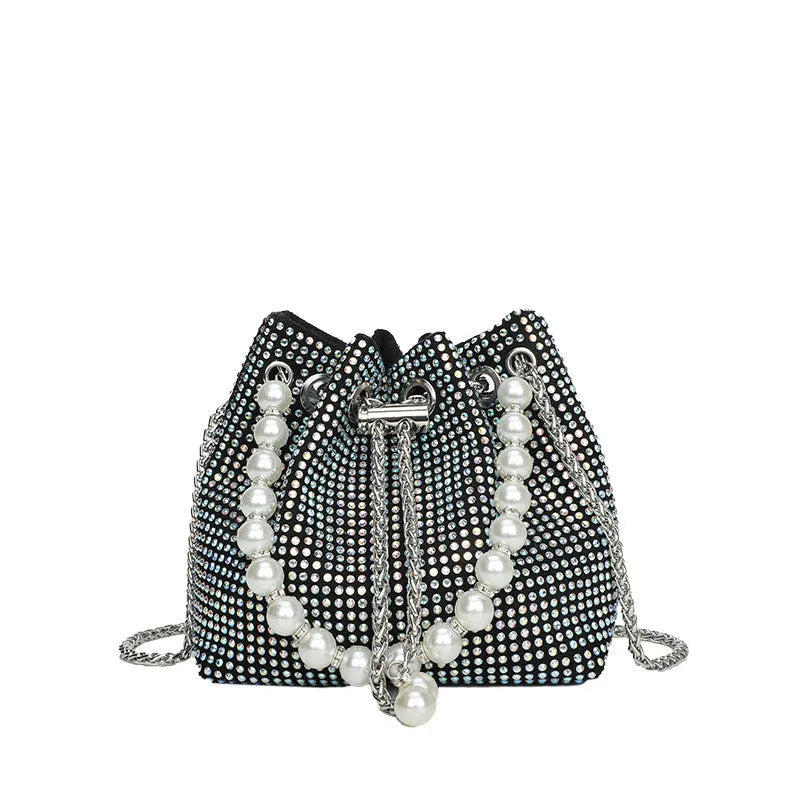 Western style diamond crossbody bag in soft PU with chain strap and organiser pockets