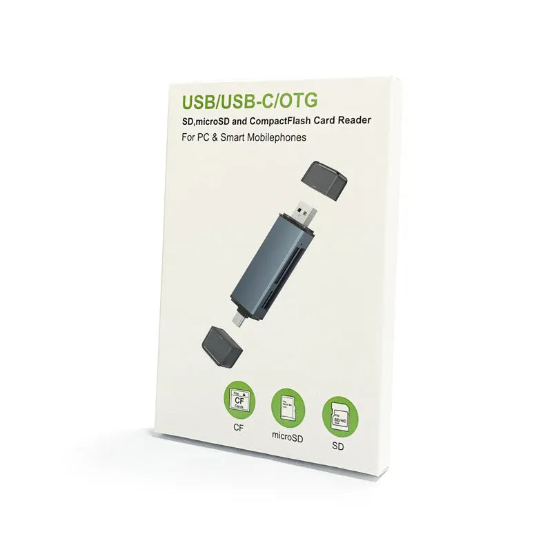 CF SD TF three-in-one card reader with aluminium alloy construction measuring 9.2 cm