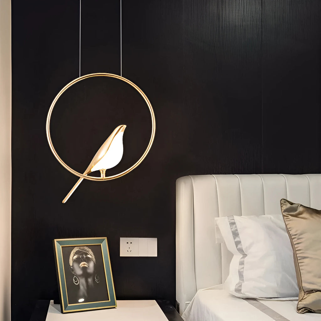 Modern minimalist magpie bird chandelier made of zinc alloy and acrylic with 150cm drop and neutral LED light