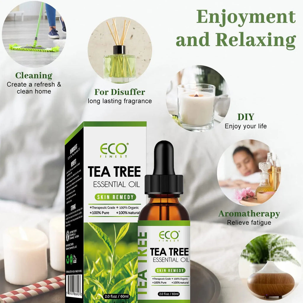60ml bottle of tea tree essential oil for facial massage and skincare application