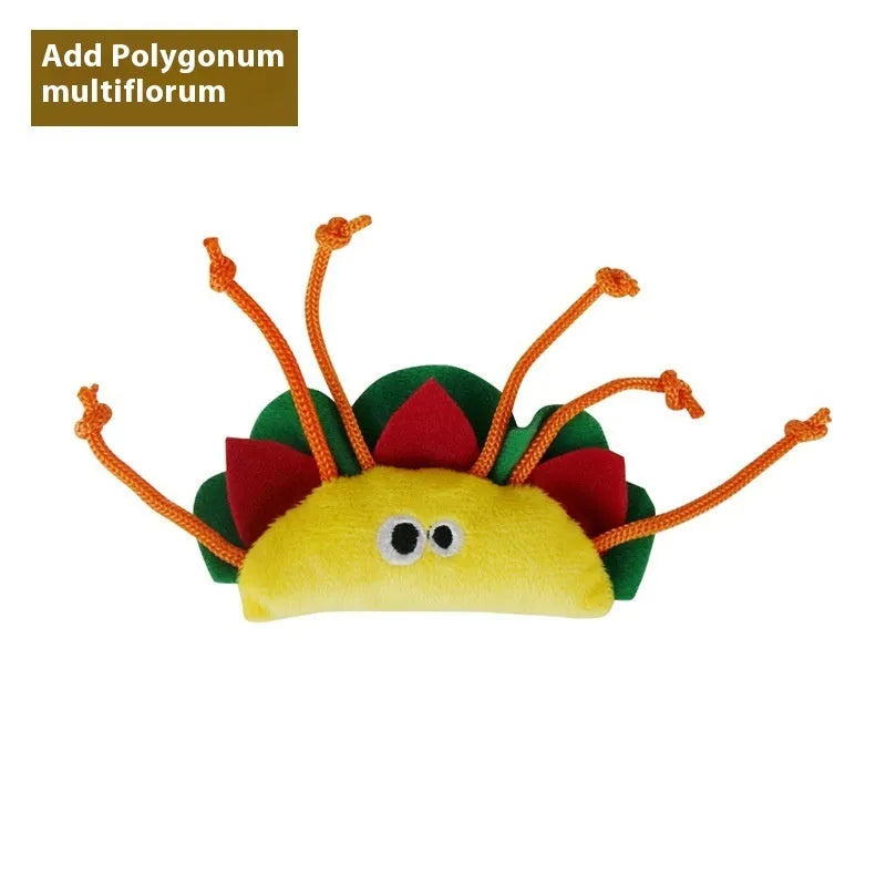 Polygonum multiflorum catnip cat molar pillow toy in six food designs: burrito, cone, cucumber, mushroom, pineapple, pizza