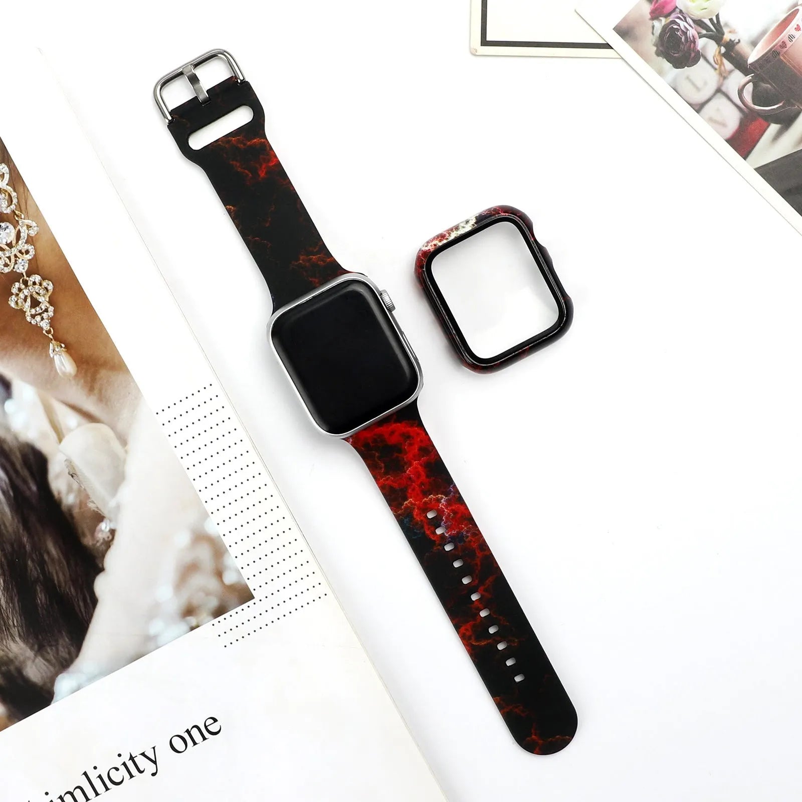 Printed silicone watch strap for Apple iWatch in multiple sizes and design options