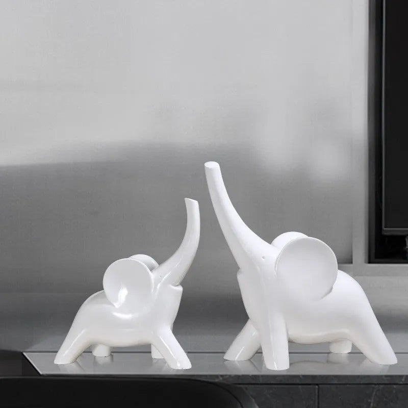 Fortune Bring Elephant ornament in rose gold or white, modern minimalist resin decoration