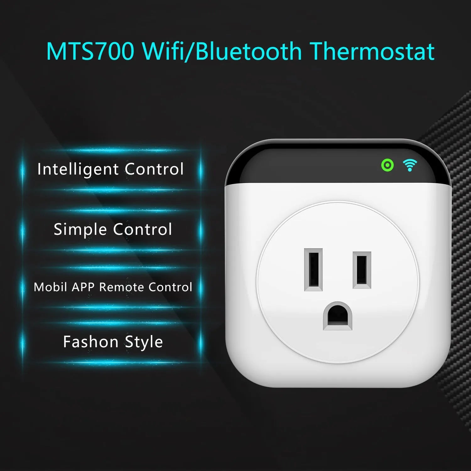 White Tuya temperature control switch socket with three US outlets and external temperature probe