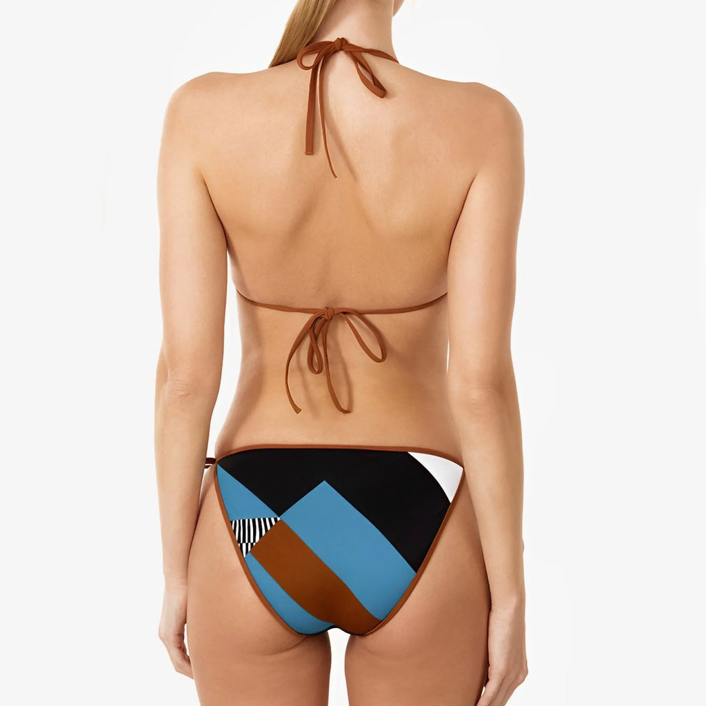 Women's skinny print backless swimsuit bikini in picture colour with split design
