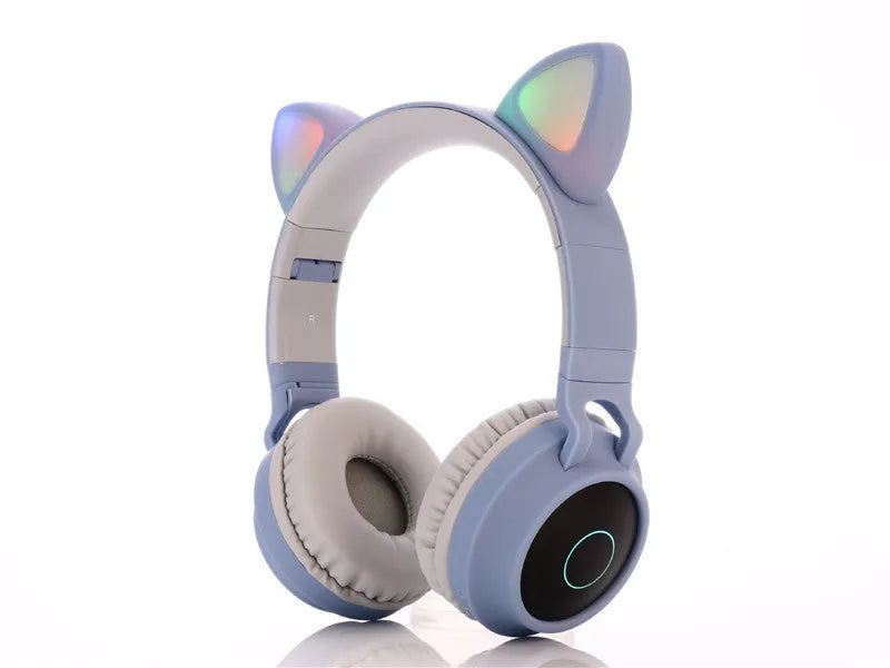 Cartoon cat ears wireless Bluetooth gaming headset showing pink colour option with head-mounted design